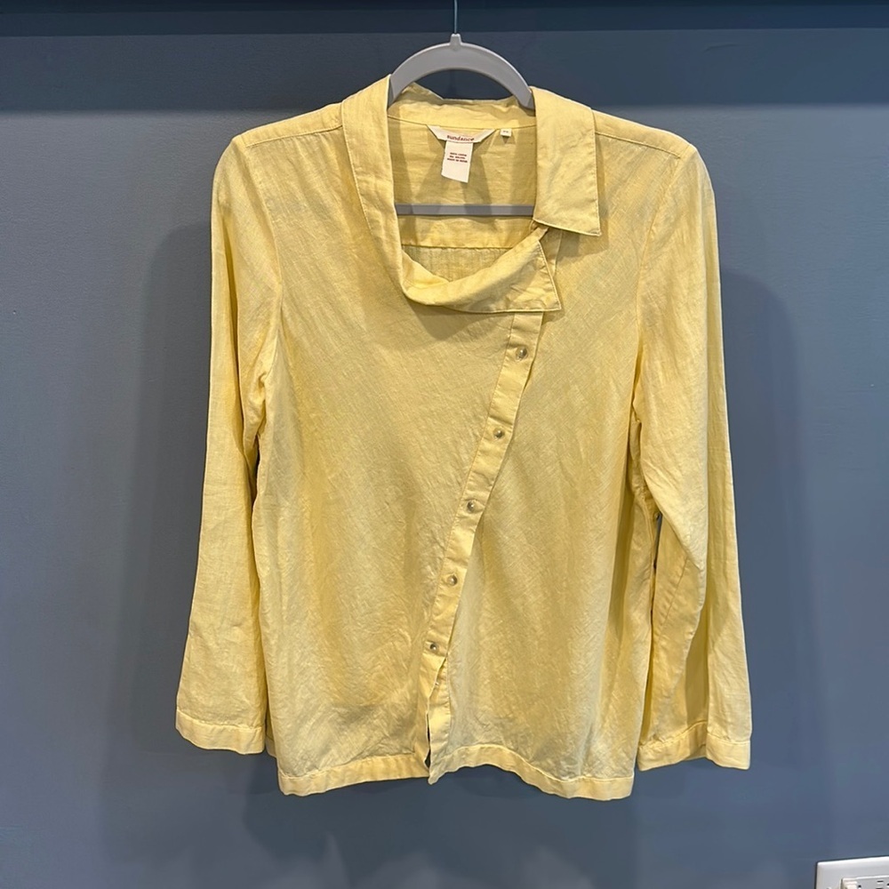 Sundance 100% Linen Button Front Shirt Maize Medium